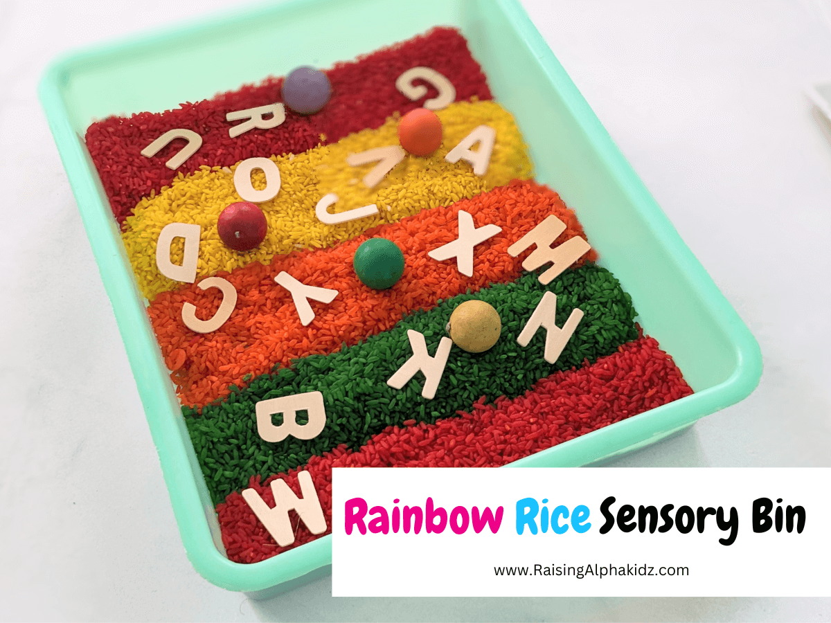 Rainbow Sensory Rice Bin