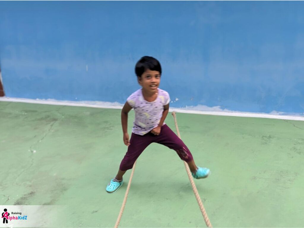 Kid playing jump the river game