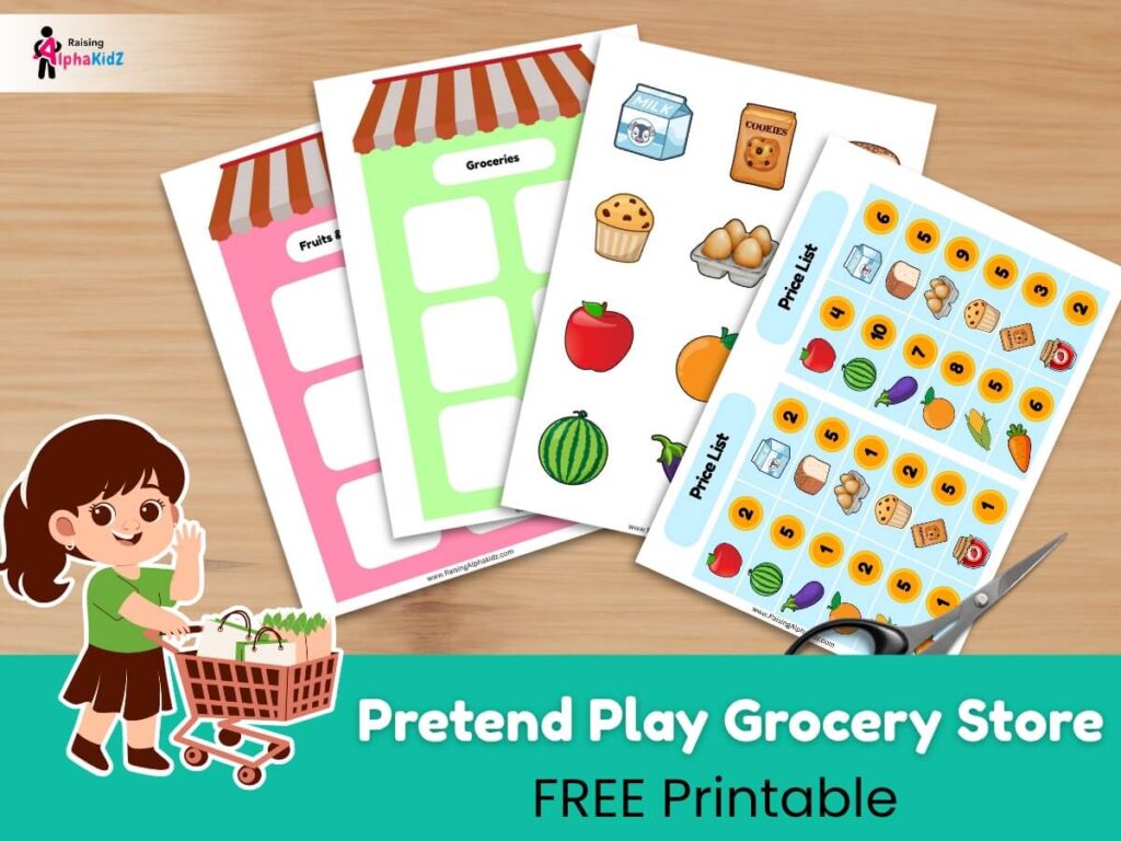 Sneak peak of pretend play grocery store free printable