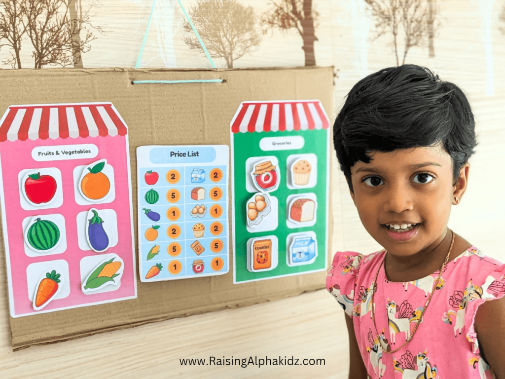 Supermarket pretend play setup is ready for dramatic play