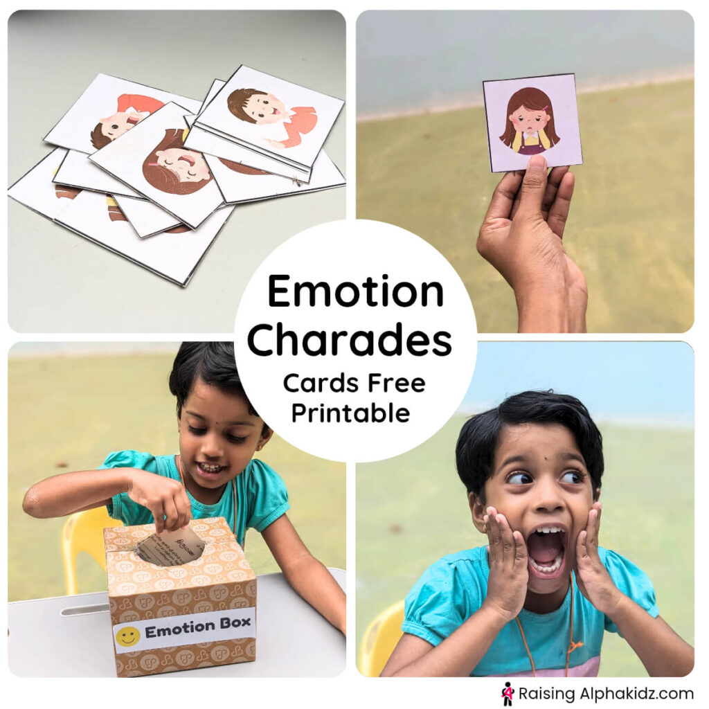 kid playing with emotion cards made out of emotion charades free printable 