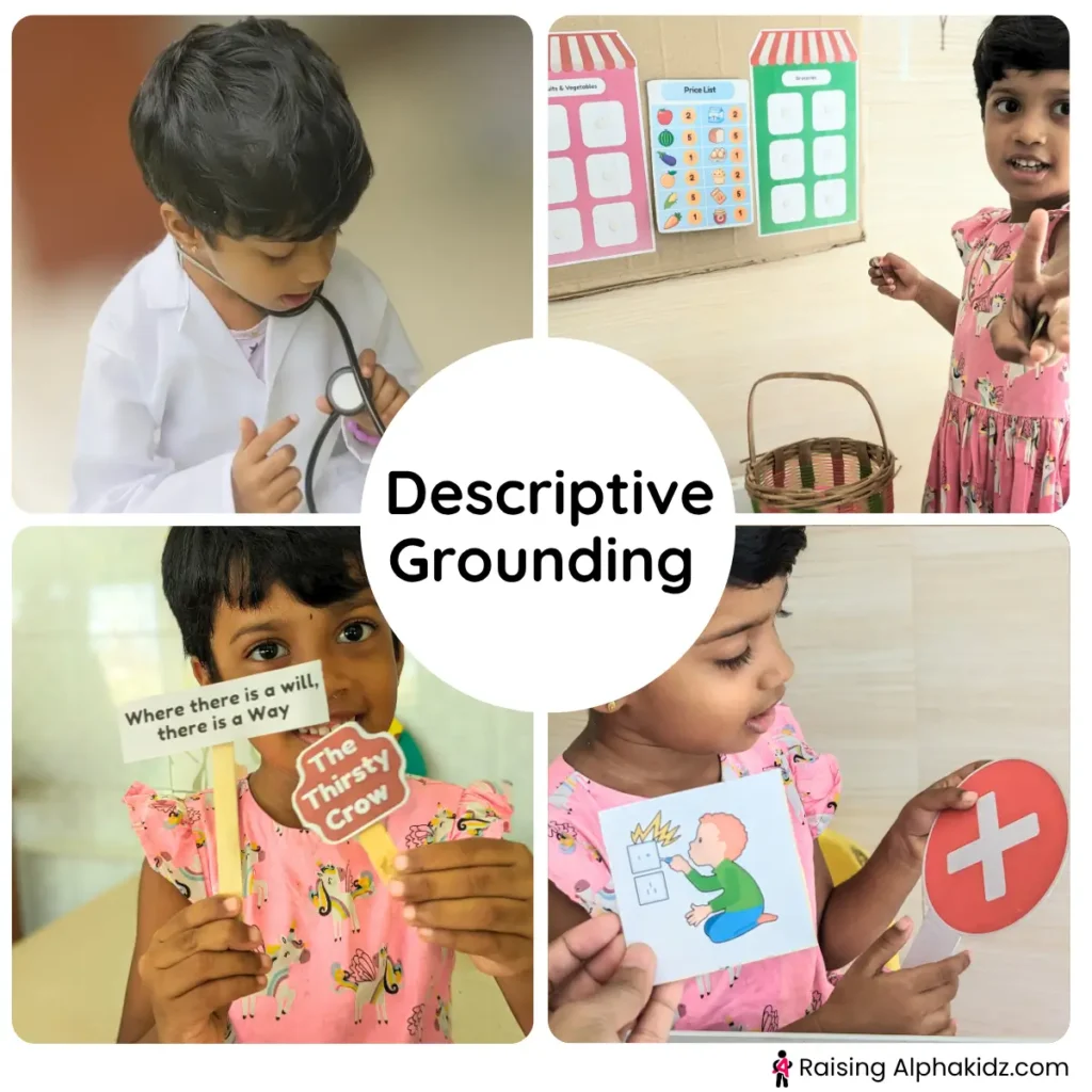child performing descriptive grounding activities 