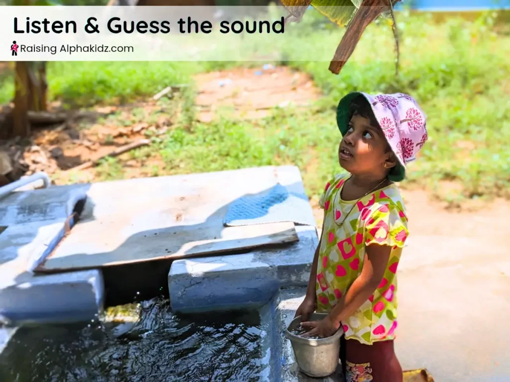 child listening to birds chirping during a 5-4-3-2-1 grounding activity 