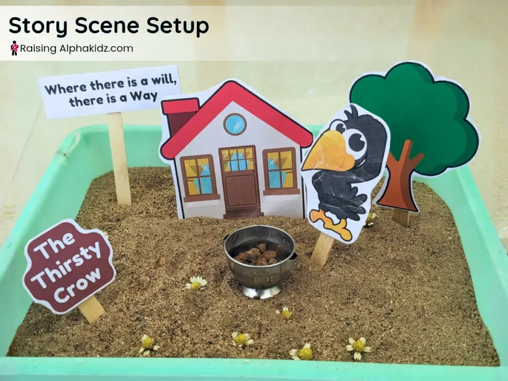 story scene setup on sand play tray