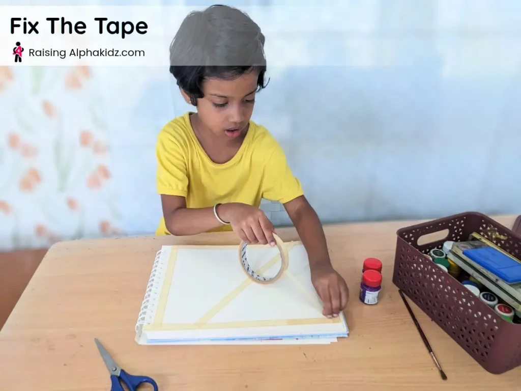 fixing masking tape on paper for tape resist painting design