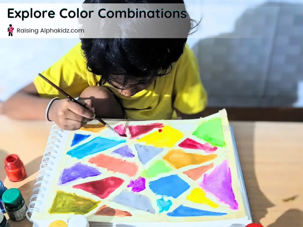 using different paint colors in tape resist art project