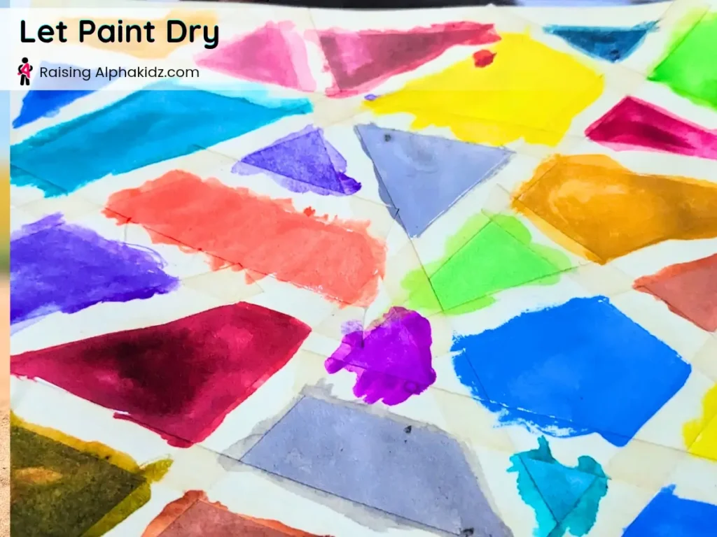 allowing paint to dry before removing tape in tape resist art