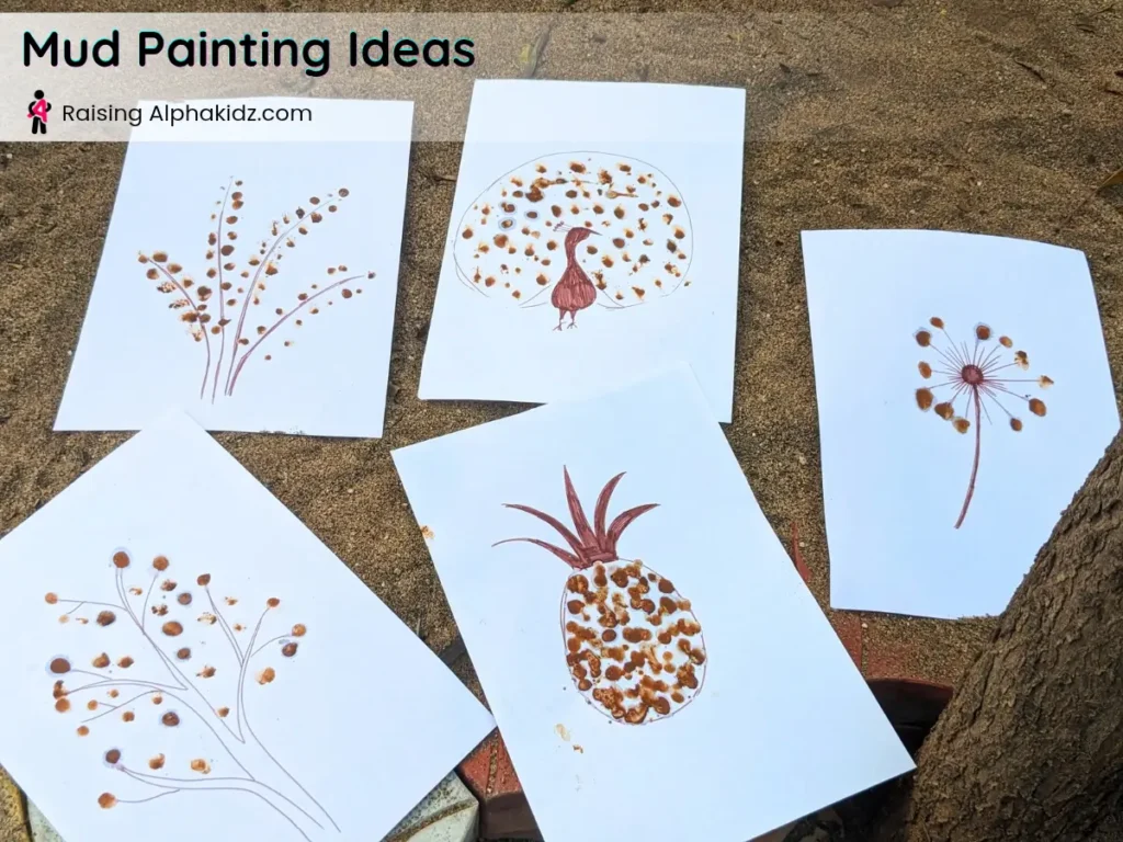 display of all mud paintings left to dry