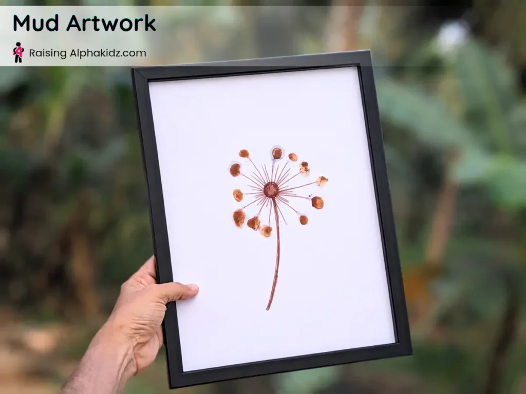 framed dandelion mud painting