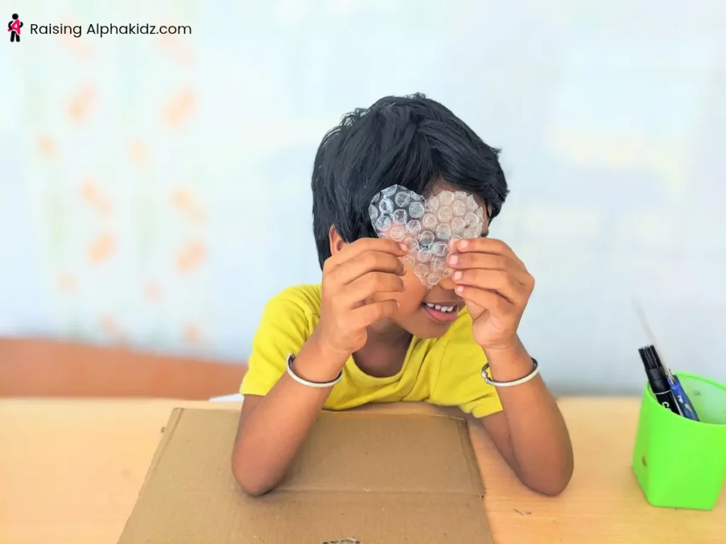 A bubble wrap cut into the shape of heart by kid