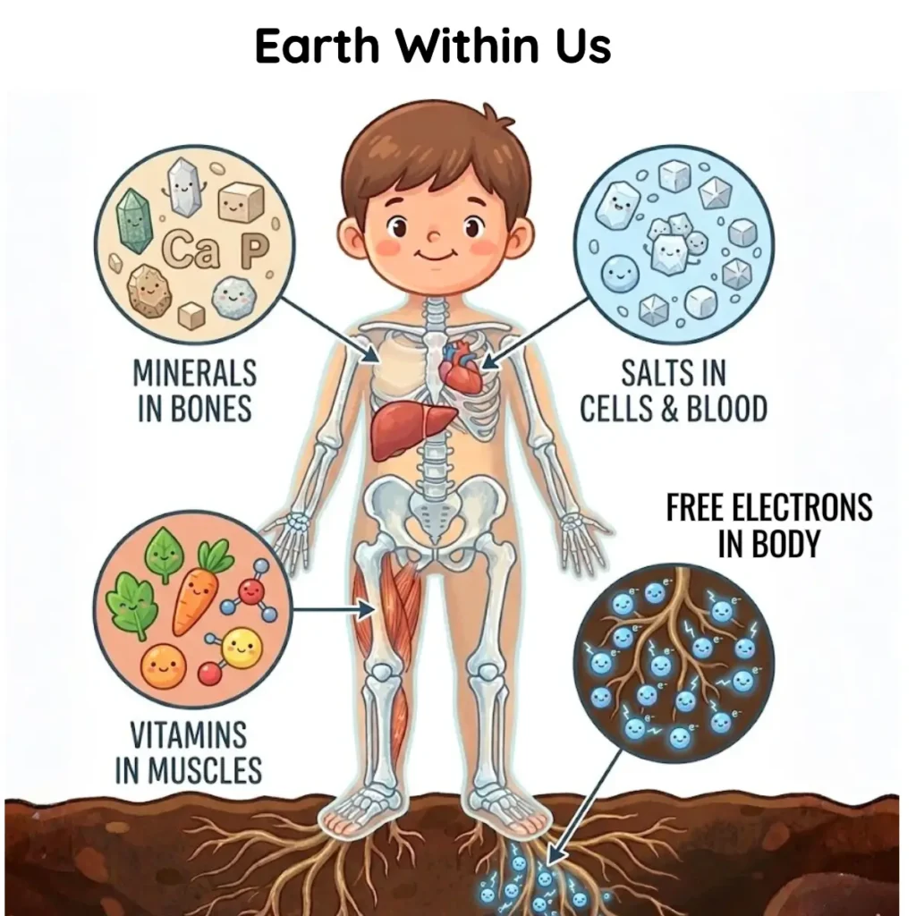 Illustration representing bones and muscles as the earth within us