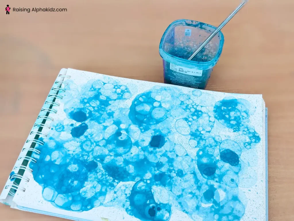 Soap bubble art on canvas allowed to dry