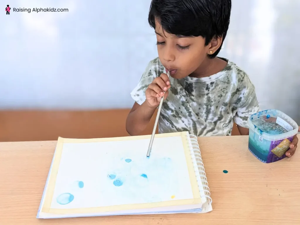 Staw and land method of making soap bubble art