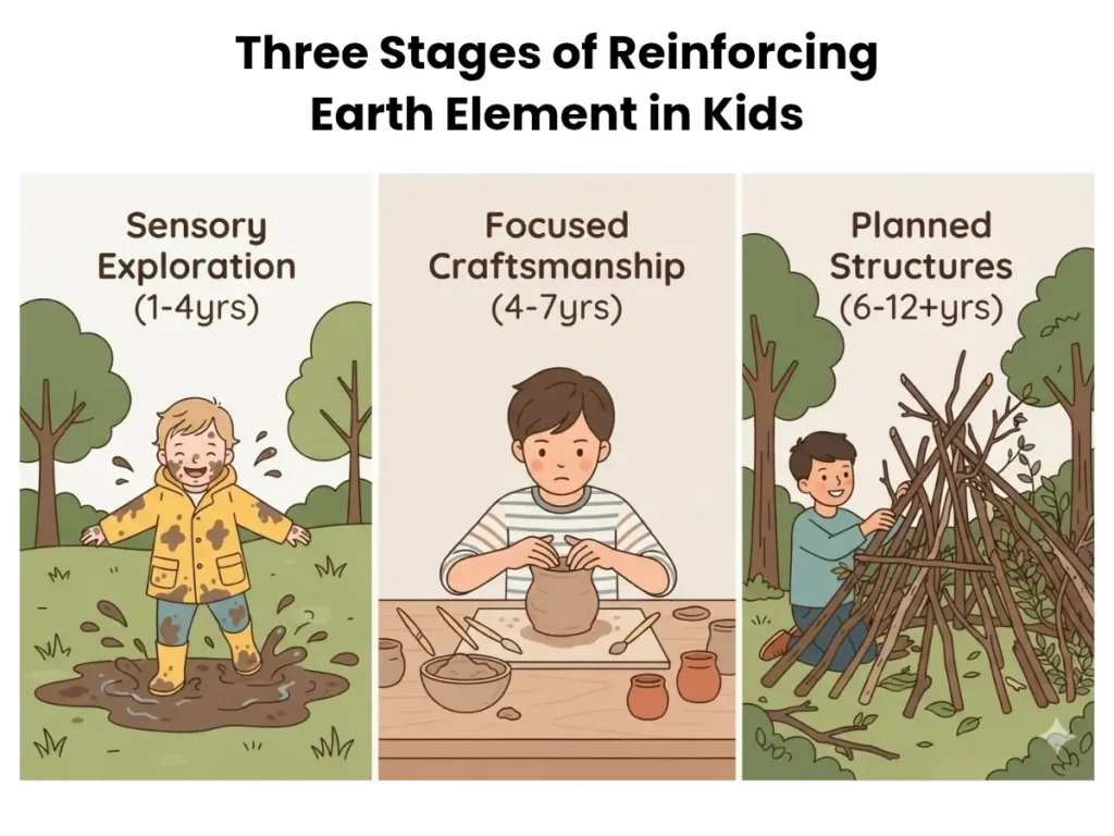 Three stages of grounding a child through nature by age